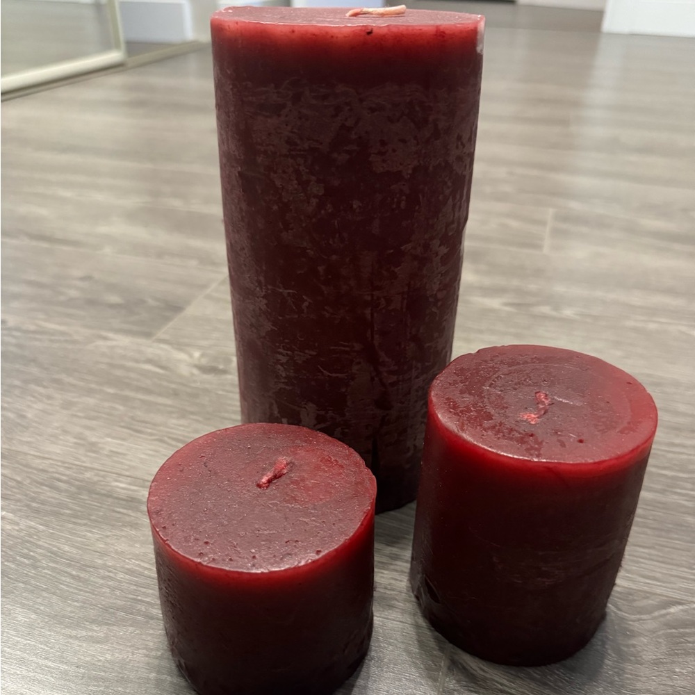 Elegant Burgundy Pillar Candle Set